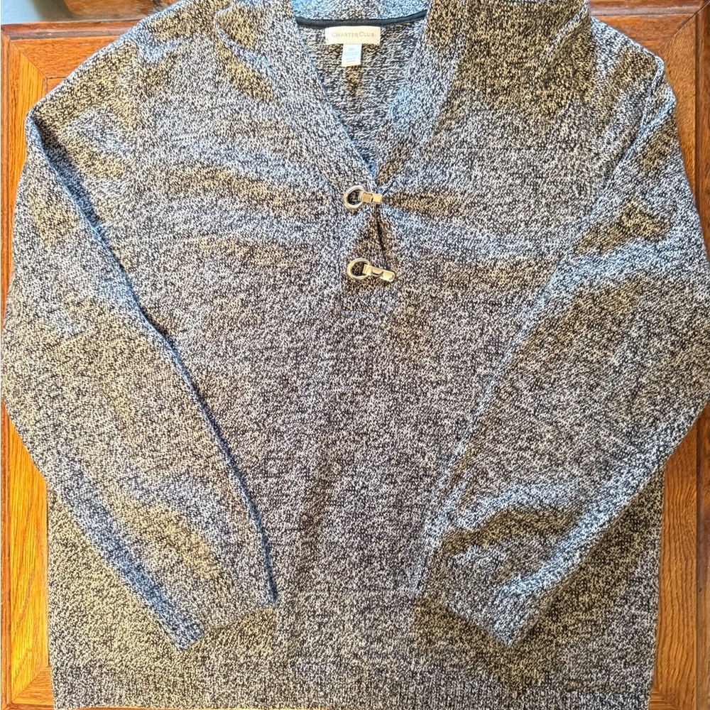 Charter Club Gray Knit Sweater with Toggle Details
